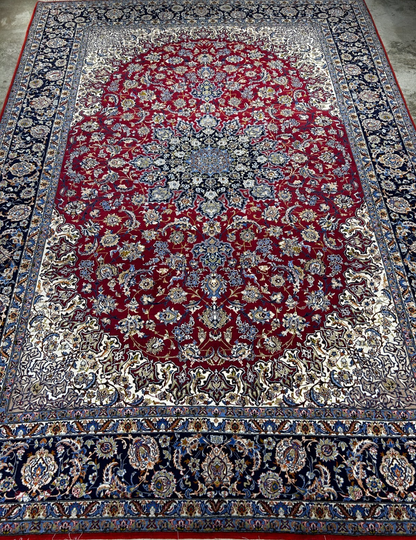 8'1"x11'6" Extra Fine Hand-Knotted Wool & Silk Isfahane Rug