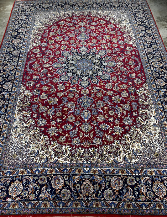 8'1"x11'6" Extra Fine Hand-Knotted Wool & Silk Isfahane Rug