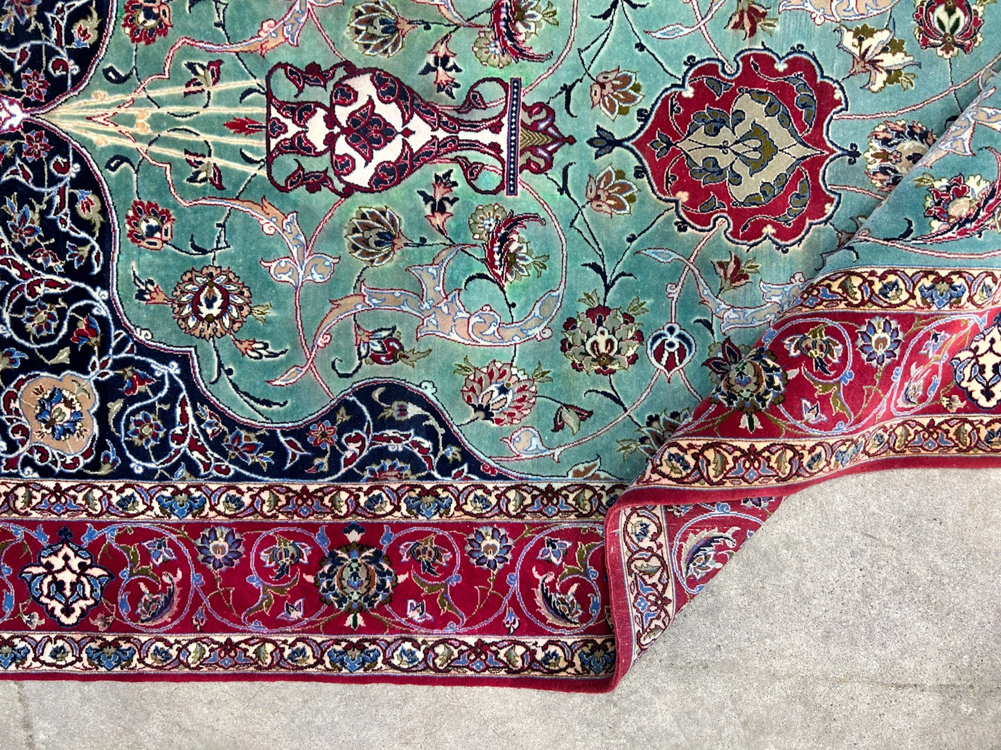 Collector Item-Fine 3'7"x5'9" Antique Hand-Knotted 100% Wool Isfahane Prayer Rug