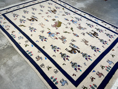 6'3"x9'4" Hand-Knotted 100% Wool Pile Gabeh Carpet - Area Rug