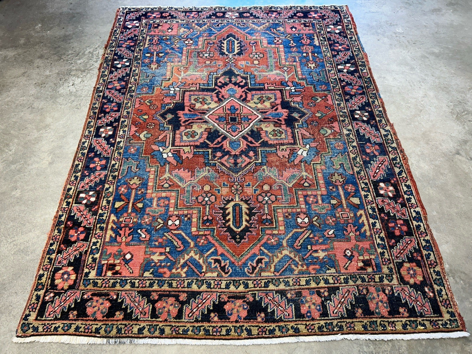 Collector Item- 5’x6’10” Antique Hand-Knotted 100% Wool Pile Serapie Area Rug