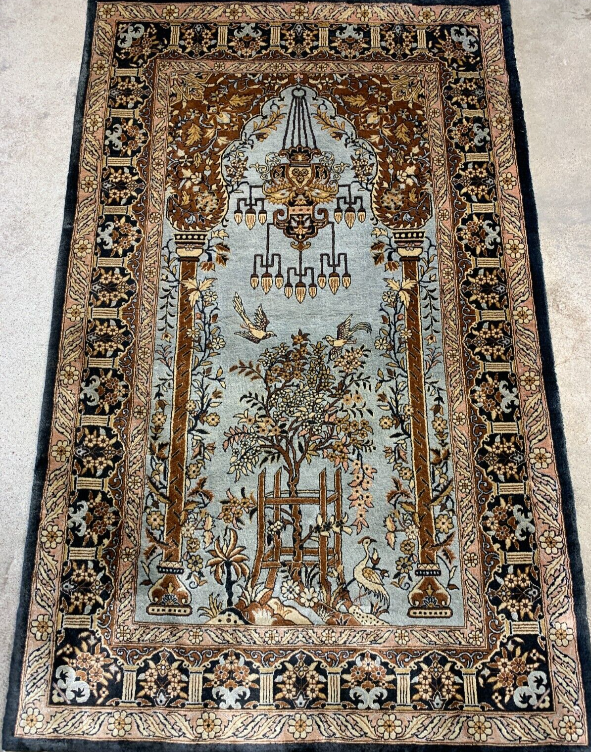 2'7"x4'1" Hand-Knotted 100% Silk Prayer Rug - Area Rug