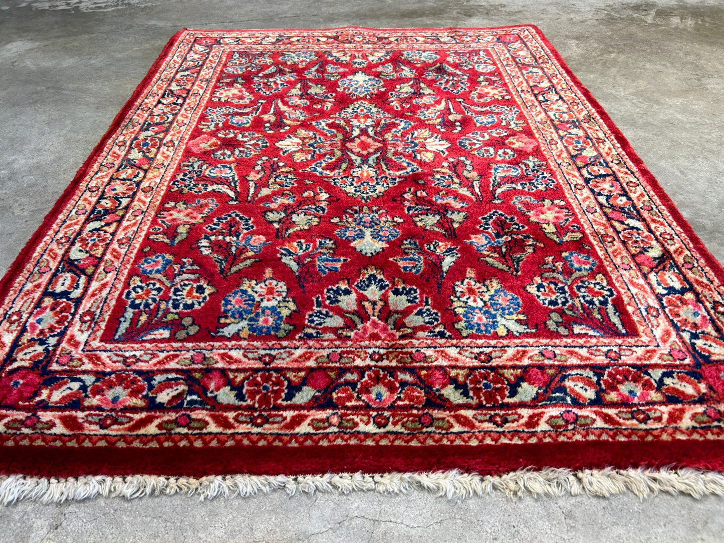 3'1"x4'1" Rare Size Antique Hand-Knotted 100% Wool Pile Sarouke Rug