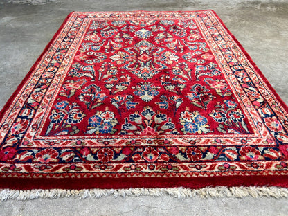 3'1"x4'1" Rare Size Antique Hand-Knotted 100% Wool Pile Sarouke Rug