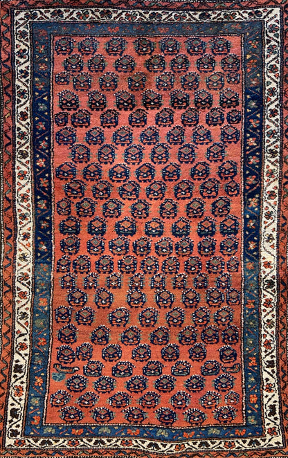 3'9"x5'9" Antique Hand-Knotted 100% Wool Pile Hamadane Area Rug - Carpet