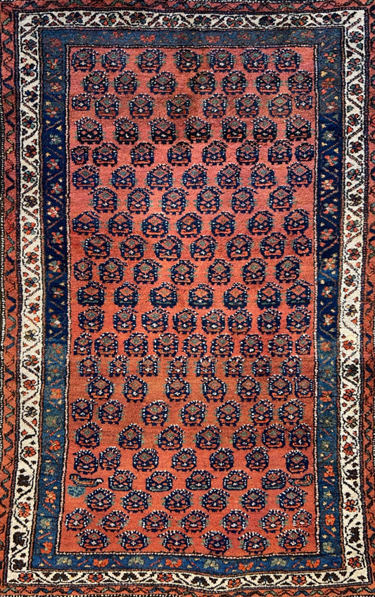 3'9"x5'9" Antique Hand-Knotted 100% Wool Pile Hamadane Area Rug - Carpet