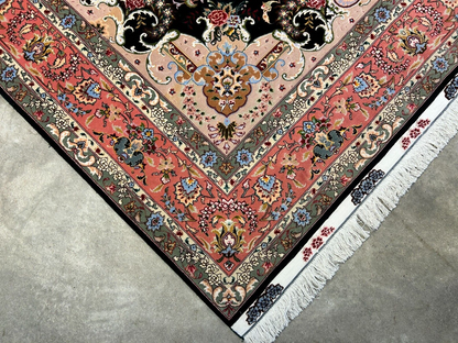 6'9"x10'5" Very Fine Hand-Knotted Wool & Silk Blend Tabrize Carpet - Area Rug