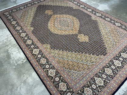 6'6"x9'9" Fine Hand-Knotted Wool & Silk Blend Tabrize Mahi Carpet - Area Rug