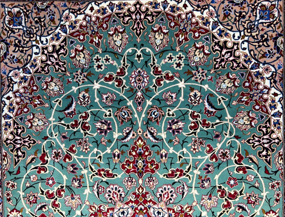 6'9"x10' Extra-Fine Hand-Knotted Wool & Silk Blend Isfahane Area Rug - Signed