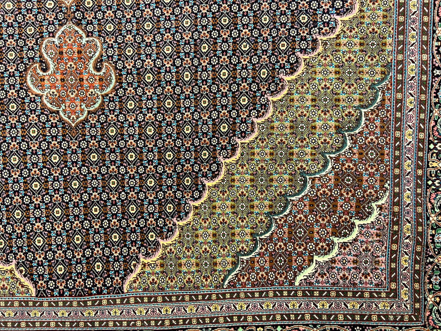 6'7"x9'9" Fine Hand-Knotted Wool & Silk Blend Tabrize Mahi Carpet - Area Rug