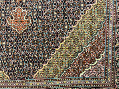 6'7"x9'9" Fine Hand-Knotted Wool & Silk Blend Tabrize Mahi Carpet - Area Rug