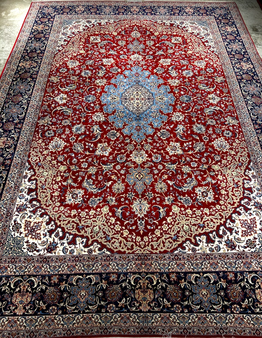 8'10"x12'4" Extra Fine Hand-Knotted Wool & Silk Isfahane Zolfaghari Rug
