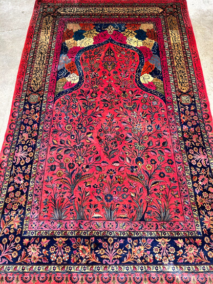 4'1"x6'10" Collector Antique Extra Fine Hand-Knotted 100% Wool Kashane Rug