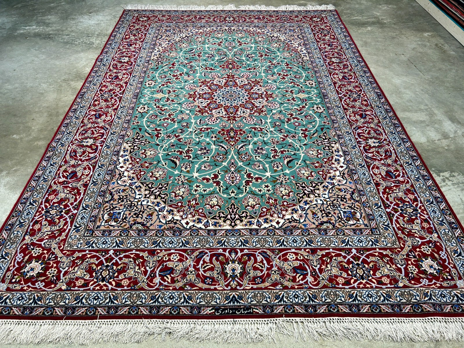 6'9"x10' Extra-Fine Hand-Knotted Wool & Silk Blend Isfahane Area Rug - Signed