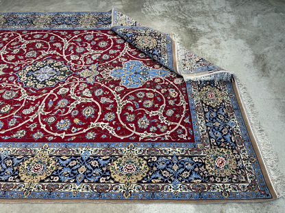 6'10"x10'4"Extra Fine Hand-Knotted Wool & Silk Isfahane Rug - Area Carpet