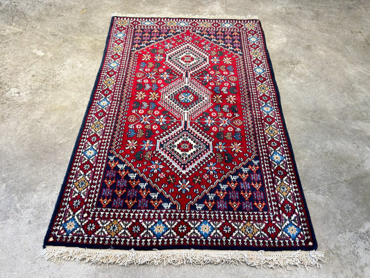 3'3"x5' Hand-Knotted 100% Wool Pile Yalamehe Rug