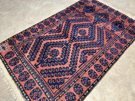 3'x4'6" Antique Hand-Knotted 100% Wool Pile Balouchi Rug