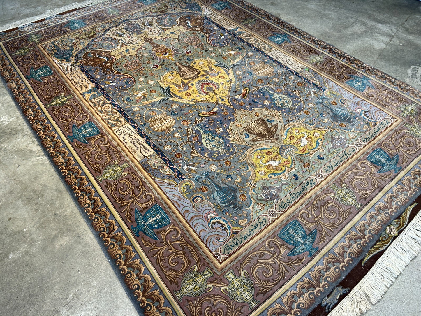 Exquisite 5'10"x8'3" Hand-Knotted Wool & Silk Blend Tabrize Carpet - Area Rug