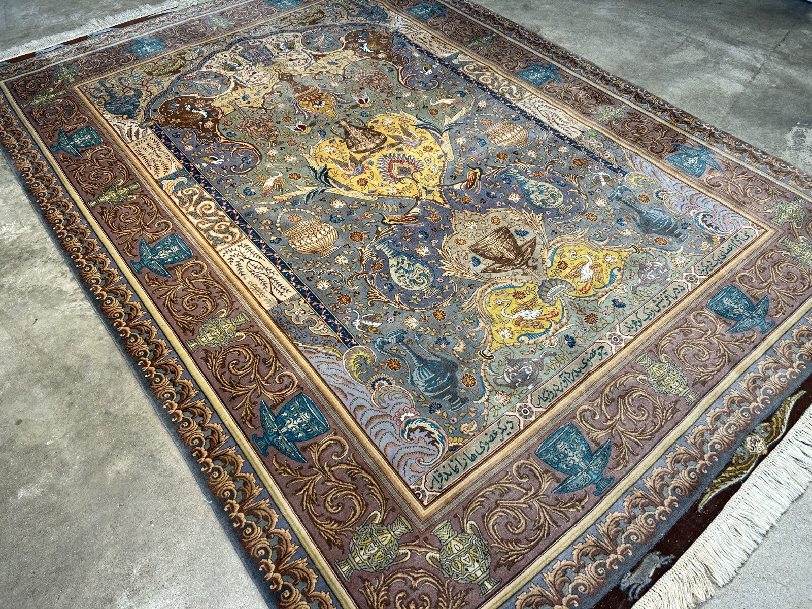 Exquisite 5'10"x8'3" Hand-Knotted Wool & Silk Blend Tabrize Carpet - Area Rug