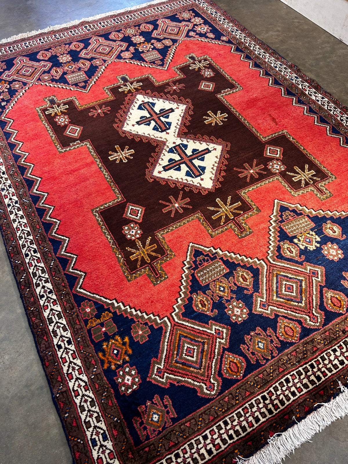 5'6" x 7'9" Hand-Knotted 100% Wool Hamadane Area Rug