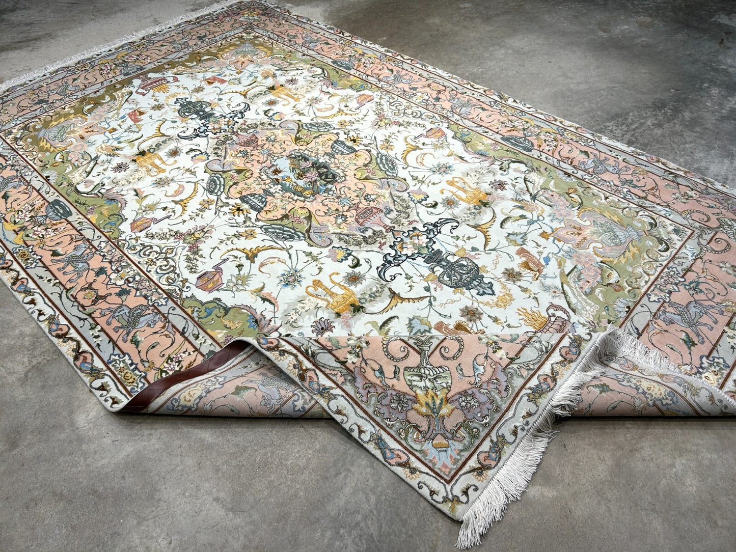 6'8"x10' Very-Fine Hand-Knotted Wool & Silk Blend Tabrize Carpet - Area Rug