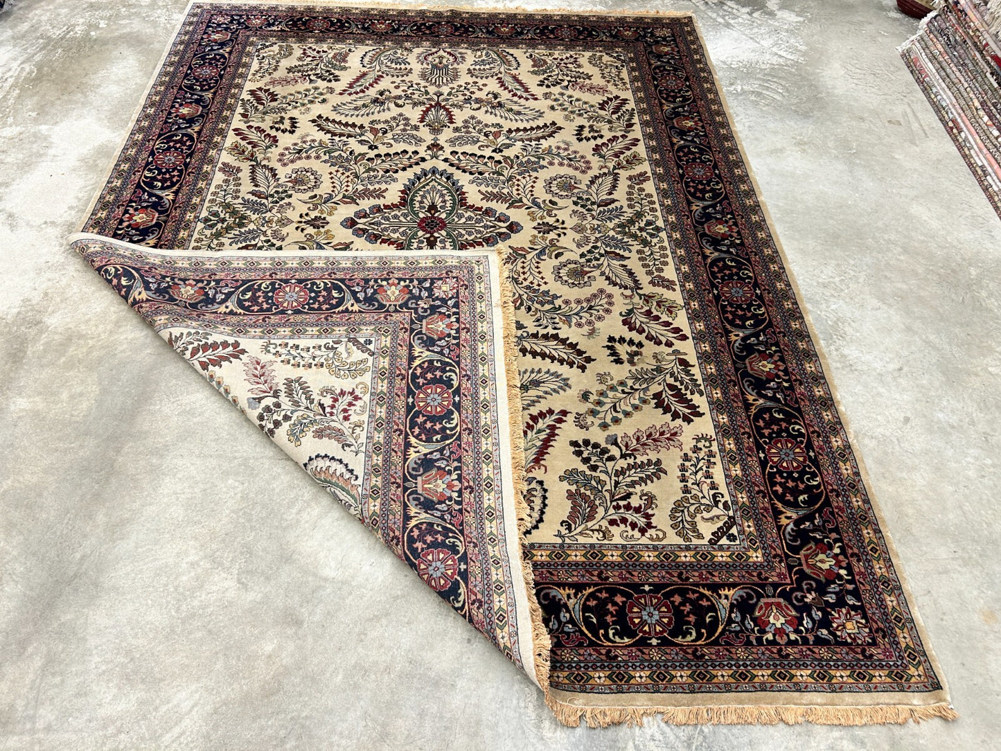 9'1"x12'1" Hand-Knotted 100% Lamb Wool Sarouke Design Carpet - Area Rug