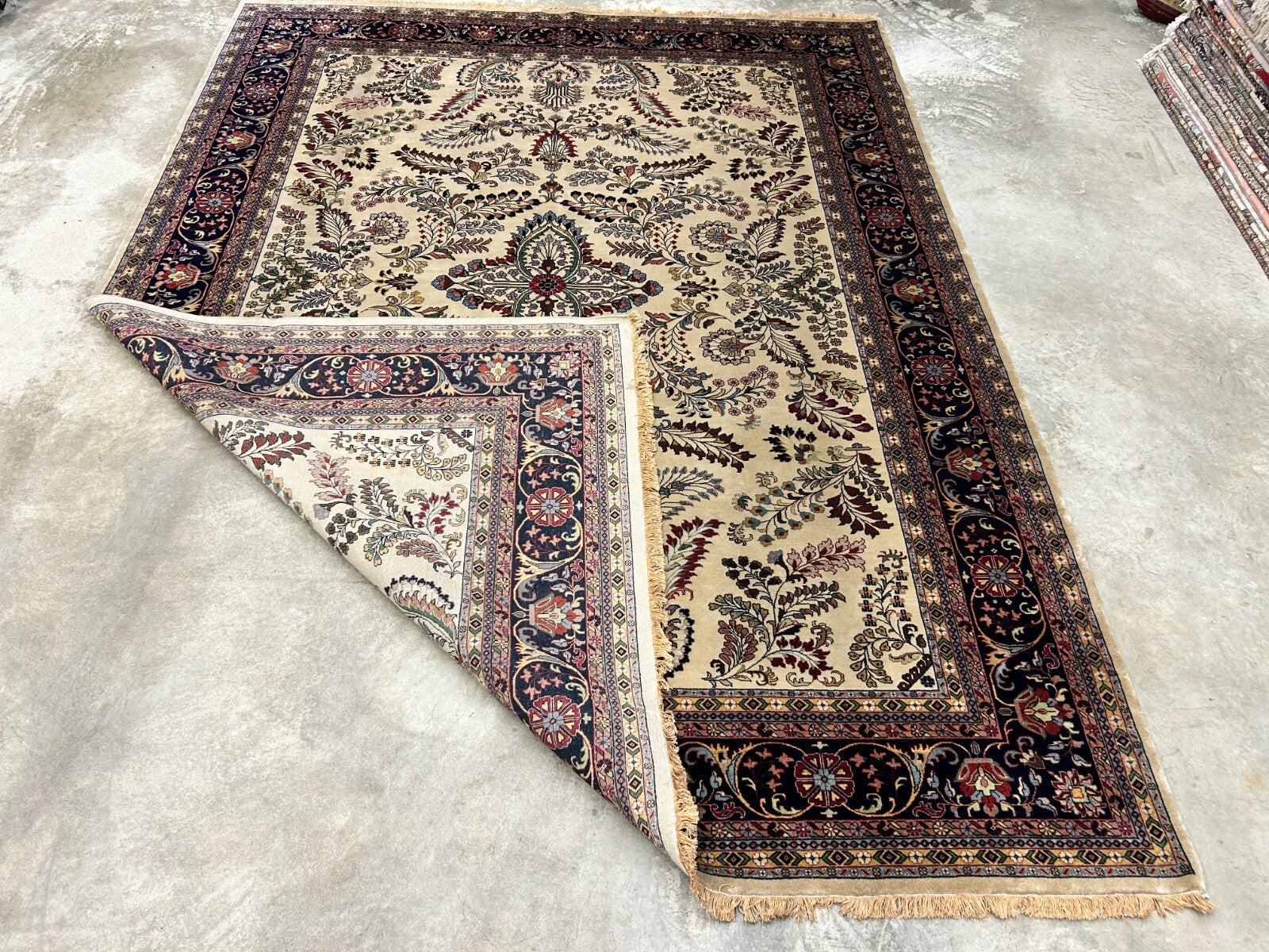 9'1"x12'1" Hand-Knotted 100% Lamb Wool Sarouke Design Carpet - Area Rug