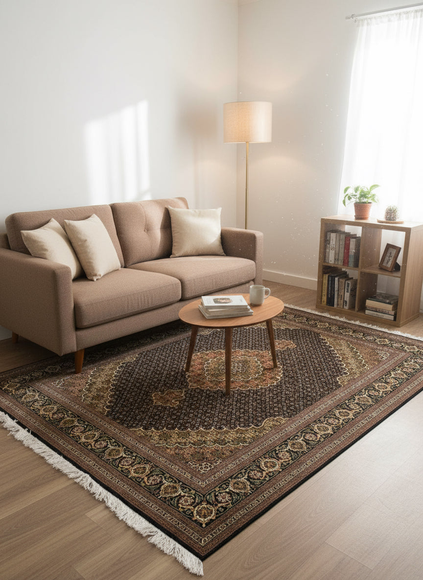 5'6"x6'6" Fine Hand-Knotted Wool & Silk Blend Tabrize Mahi Carpet - Area Rug