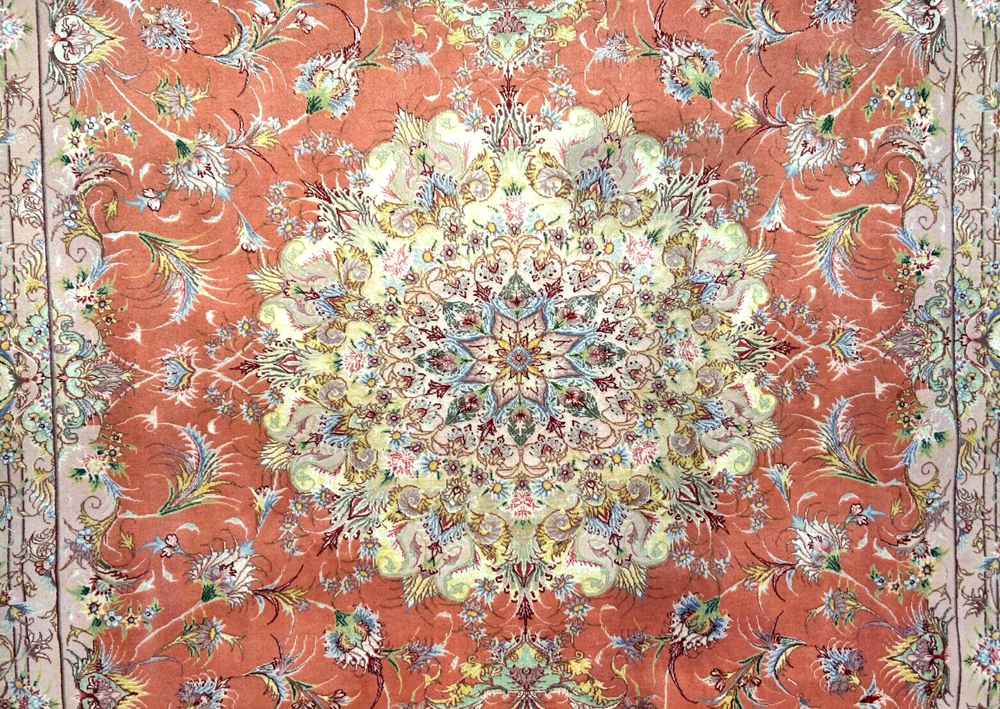 6'7"x9'9" Fine Hand-Knotted Wool & Silk Blend Tabrize Carpet - Area Rug