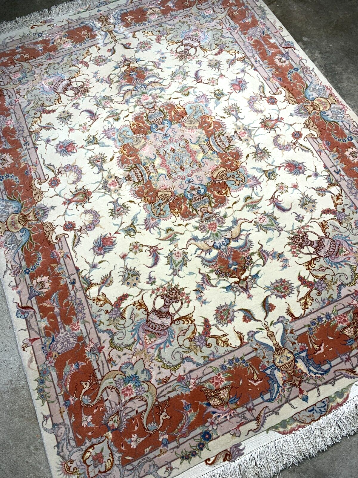 5'x6'8" Very Fine Hand-Knotted Wool & Silk Blend Tabrize Carpet - Area Rug