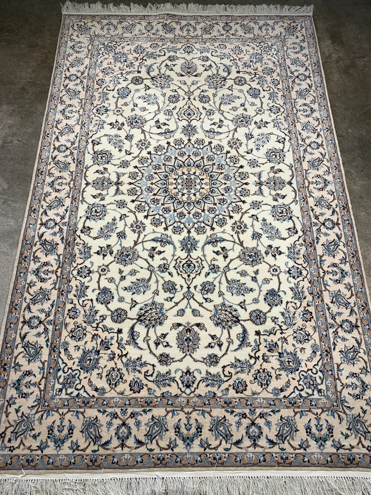 4'x6'4" Fine Hand-Knotted Wool & Silk Blend Naine Carpet - Area Rug