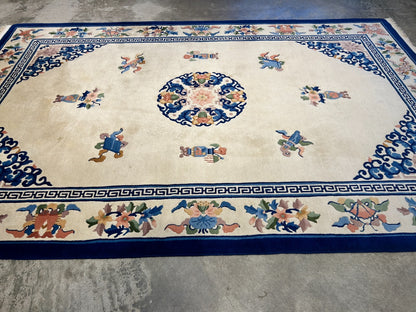 6'x9' Vintage Hand-Knotted Wool Oriental Art Deco Rug - Area Carpet