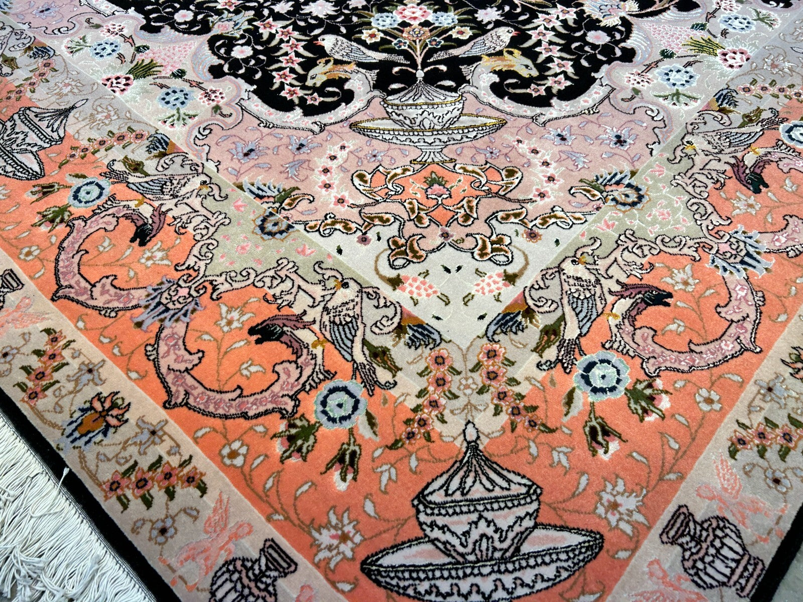 6'8"x10'3" Very-Fine Hand-Knotted Wool & Silk Blend Tabrize Carpet - Area Rug