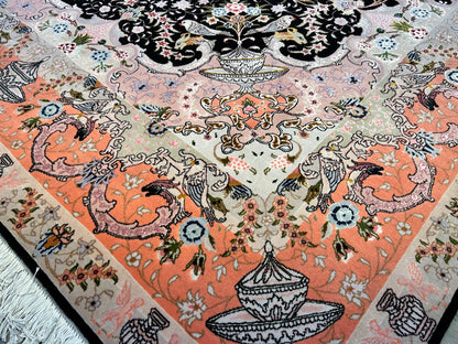 6'8"x10'3" Very-Fine Hand-Knotted Wool & Silk Blend Tabrize Carpet - Area Rug