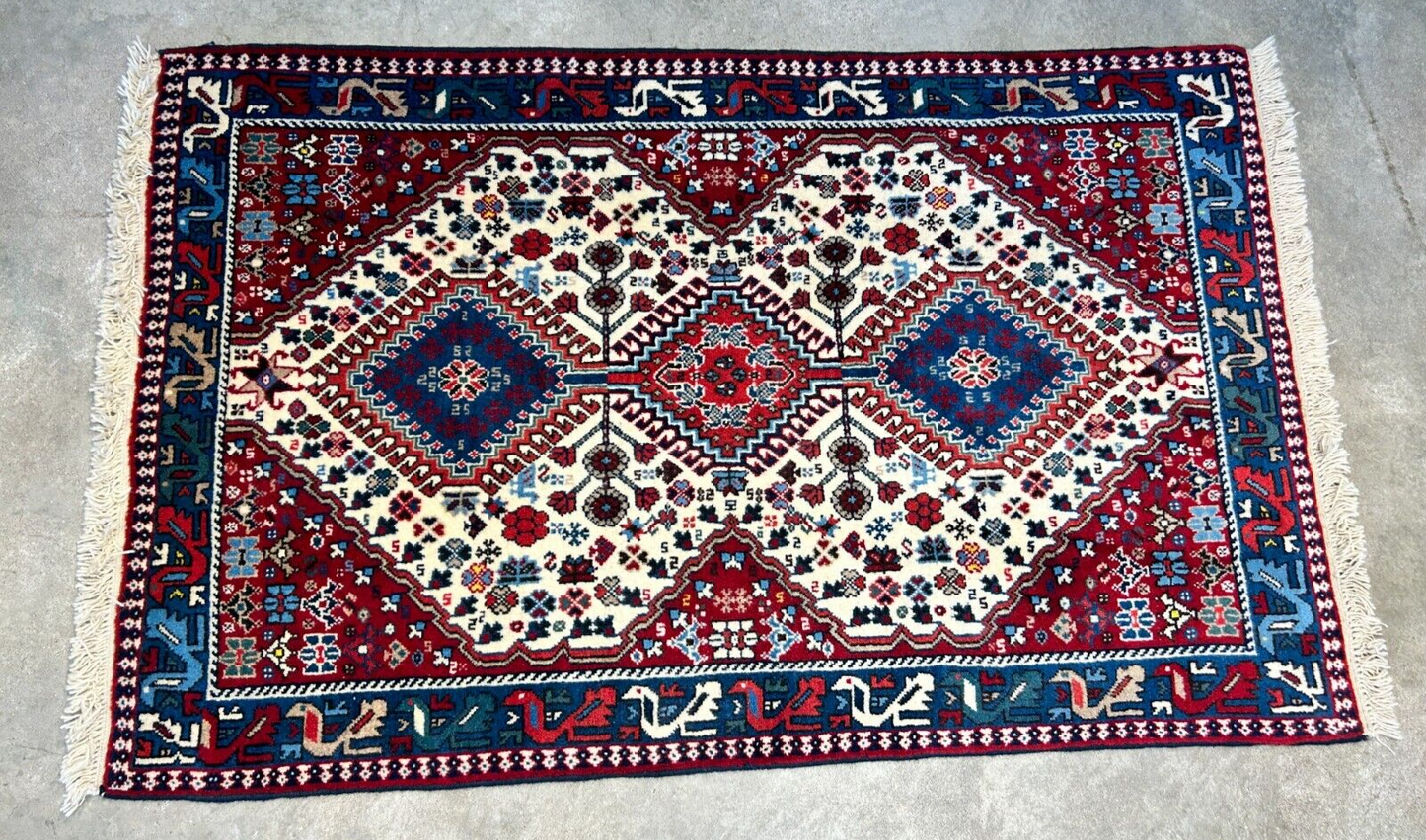 2'8"x4'3" Hand-Knotted 100% Wool Pile Yalamehe Carpet - Area Rug