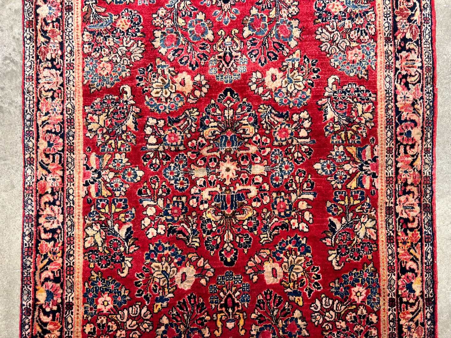 3'3"x4'11" Antique Hand-Knotted 100% Wool Pile Sarouke Rug