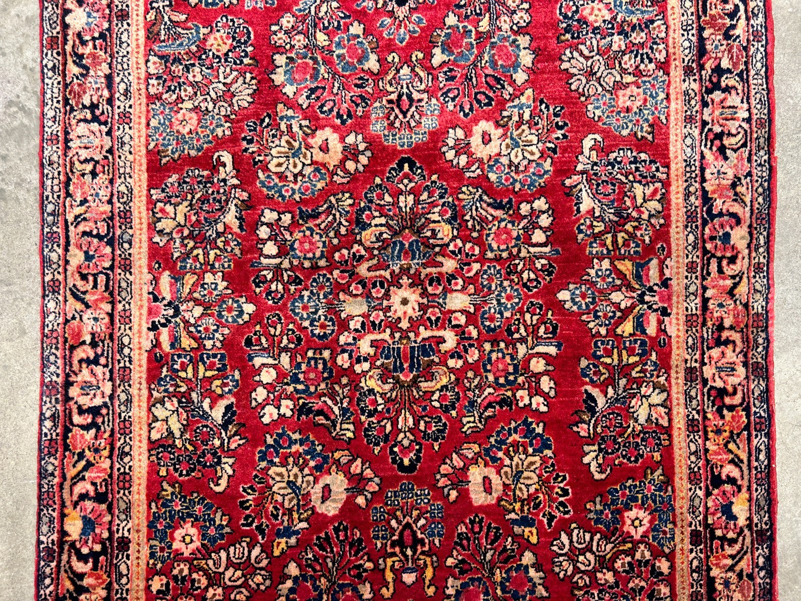 3'3"x4'11" Antique Hand-Knotted 100% Wool Pile Sarouke Rug