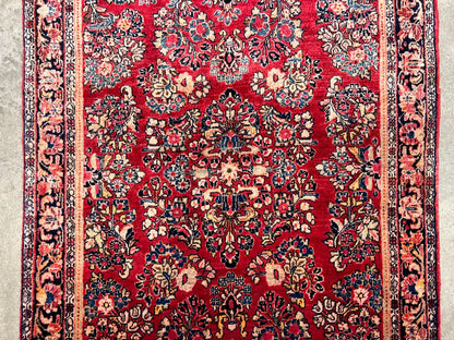 3'3"x4'11" Antique Hand-Knotted 100% Wool Pile Sarouke Rug