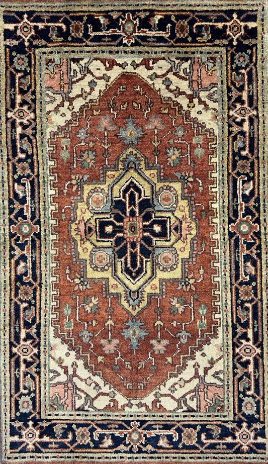 3’x5’1” Hand-Knotted 100% Wool Indoserapi Area Rug - Carpet
