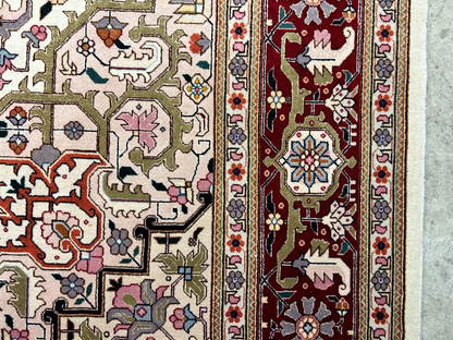 6'8"x10' Fine Hand-Knotted Wool & Silk Blend Tabrize Herize Carpet - Area Rug